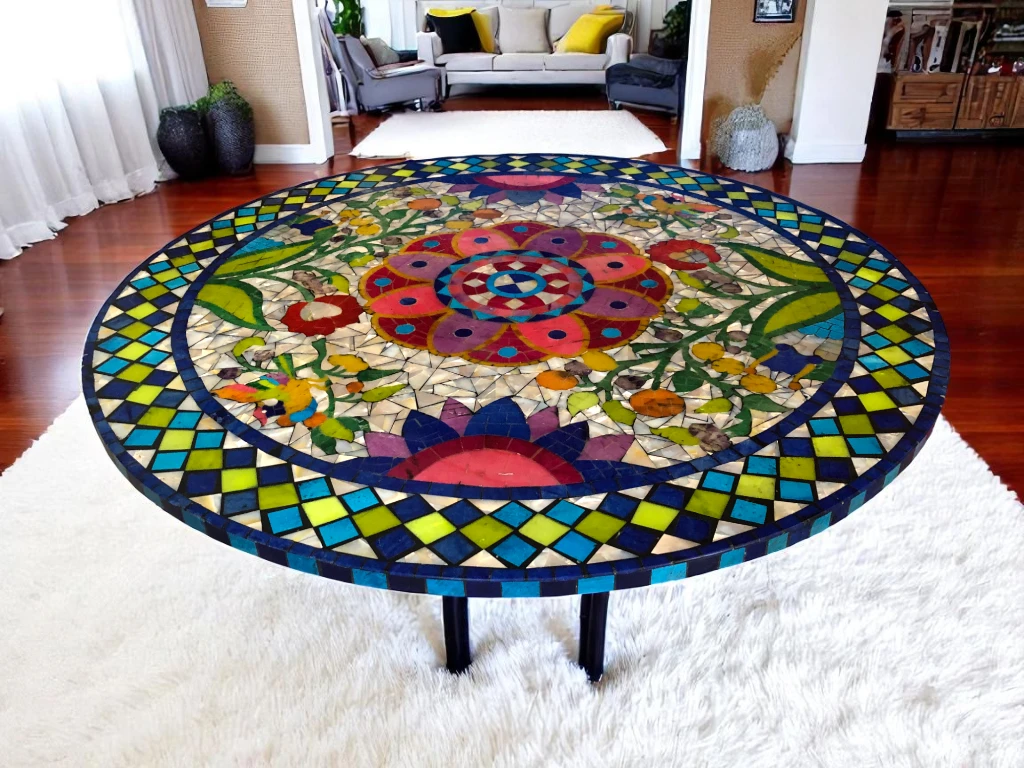  Stone Top Coffee Table with Intricate Marble Inlay Design